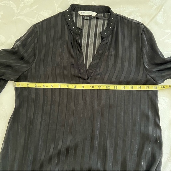 Zara Z1995 DENIM Black Striped Top Small See Through Embellishment Jewel Career - Picture 10 of 13